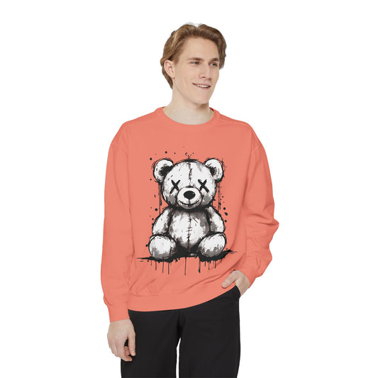 Grunge Sketch Teddy Bear Unisex Sweatshirt – Eerie Streetwear Vibes