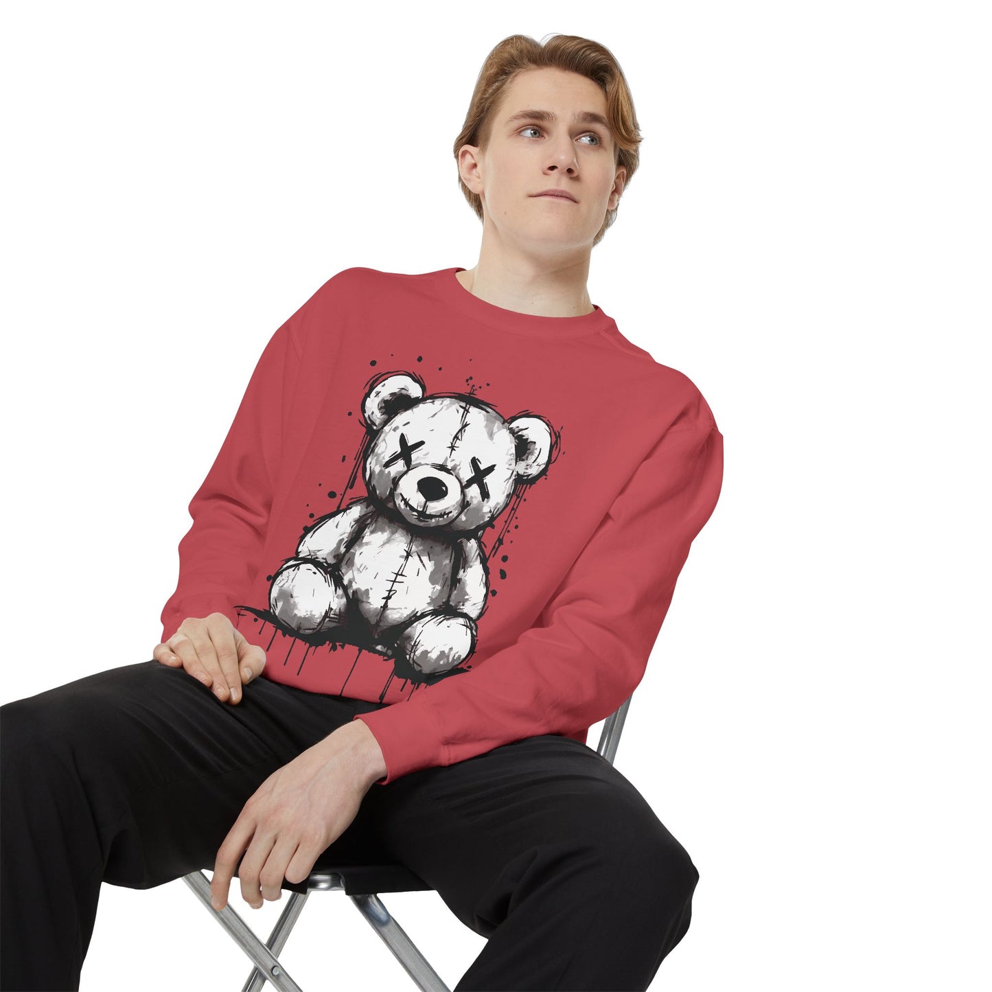 Grunge Sketch Teddy Bear Unisex Sweatshirt – Eerie Streetwear Vibes