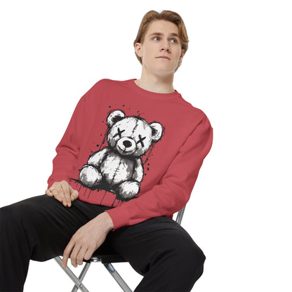 Grunge Sketch Teddy Bear Unisex Sweatshirt – Eerie Streetwear Vibes