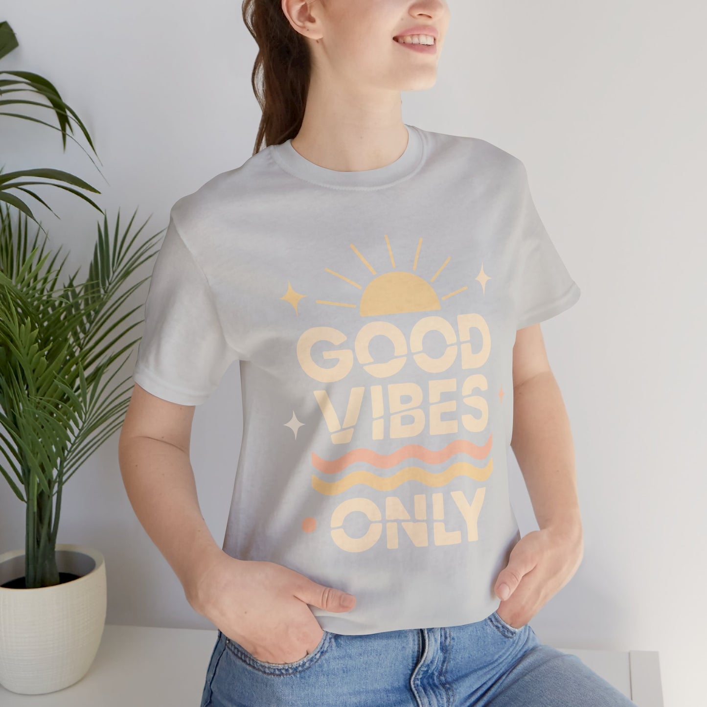 Good Vibes Only | Retro Sun Unisex Jersey Tee, Summer T-Shirt, Casual Wear, Beach Outfit, Positive Vibe Apparel, Gift Idea