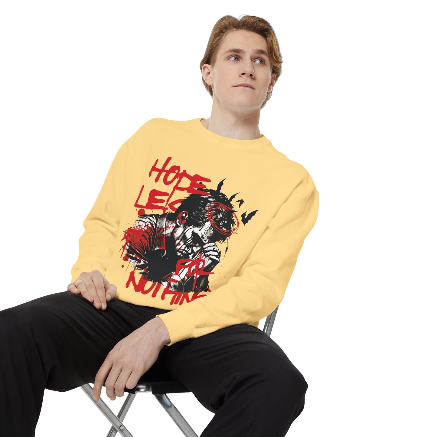Hopeles For Noting Unisex Garment-Dyed Sweatshirt, Cozy Pullover, Casual Layer, Gift for Him, Street Art Fashion