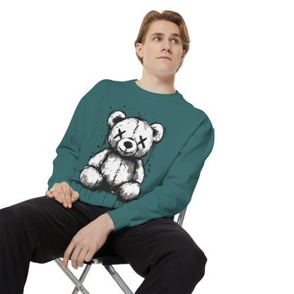Grunge Sketch Teddy Bear Unisex Sweatshirt – Eerie Streetwear Vibes
