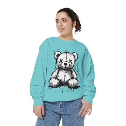 Grunge Sketch Teddy Bear Unisex Sweatshirt – Eerie Streetwear Vibes