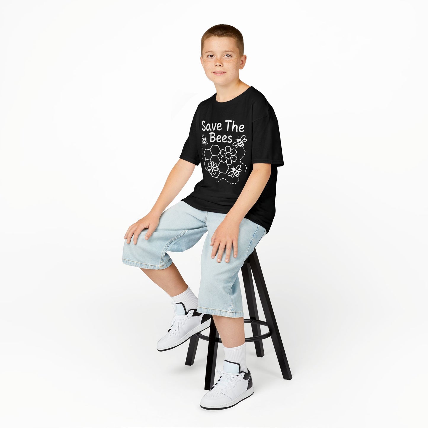 "Save The Bees" Kids Eco Awareness Tee – Unisex Organic Cotton Shirt, Nature Lover Gift, Children’s Environment Tee