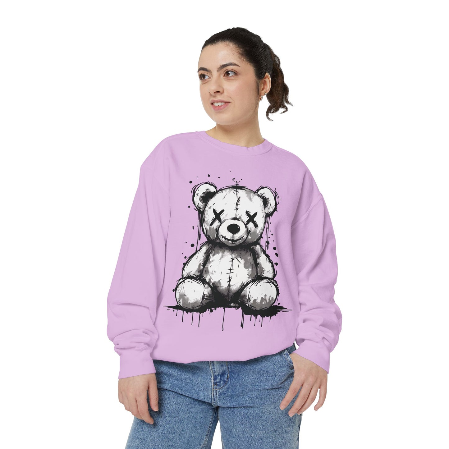 Grunge Sketch Teddy Bear Unisex Sweatshirt – Eerie Streetwear Vibes