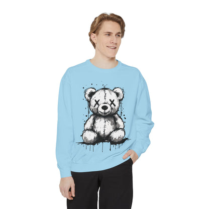Grunge Sketch Teddy Bear Unisex Sweatshirt – Eerie Streetwear Vibes