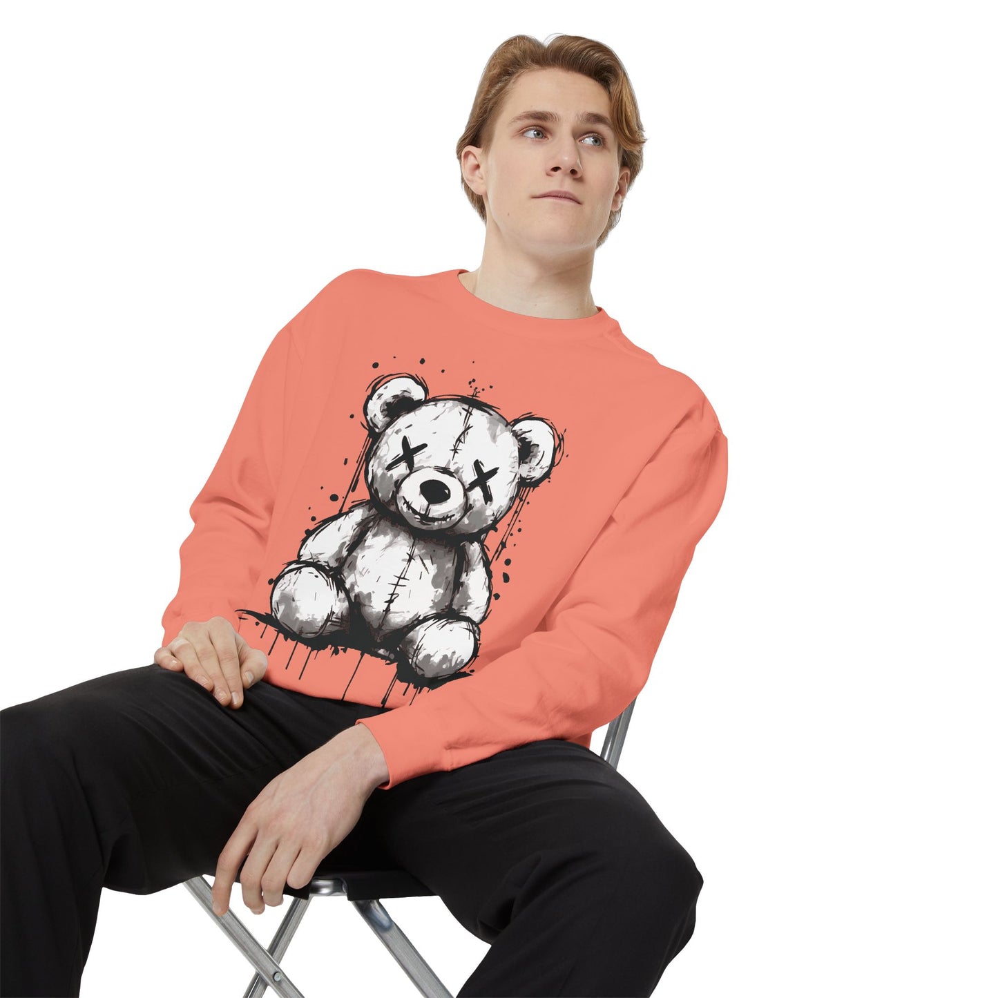 Grunge Sketch Teddy Bear Unisex Sweatshirt – Eerie Streetwear Vibes