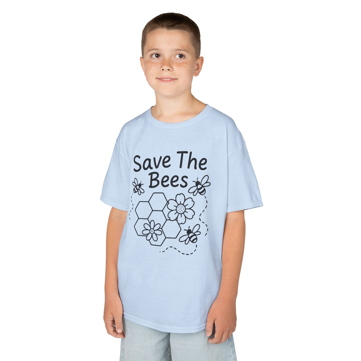 "Save The Bees" Kids Eco Awareness Tee – Unisex Organic Cotton Shirt, Nature Lover Gift, Children’s Environment Tee