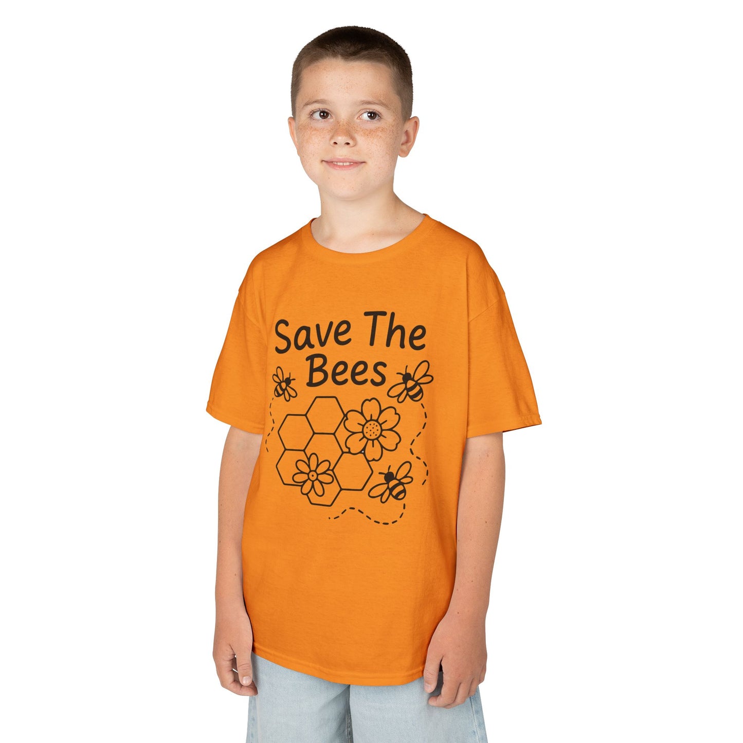 "Save The Bees" Kids Eco Awareness Tee – Unisex Organic Cotton Shirt, Nature Lover Gift, Children’s Environment Tee