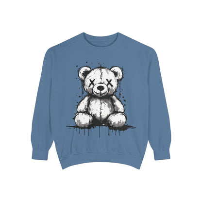 Grunge Sketch Teddy Bear Unisex Sweatshirt – Eerie Streetwear Vibes