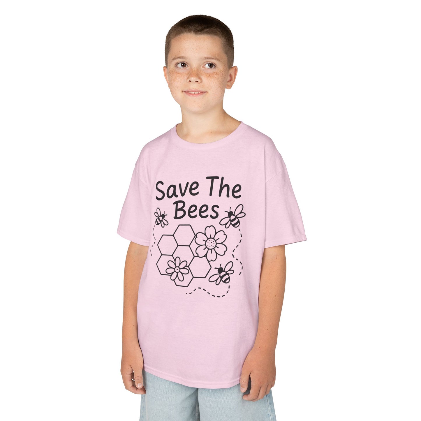 "Save The Bees" Kids Eco Awareness Tee – Unisex Organic Cotton Shirt, Nature Lover Gift, Children’s Environment Tee