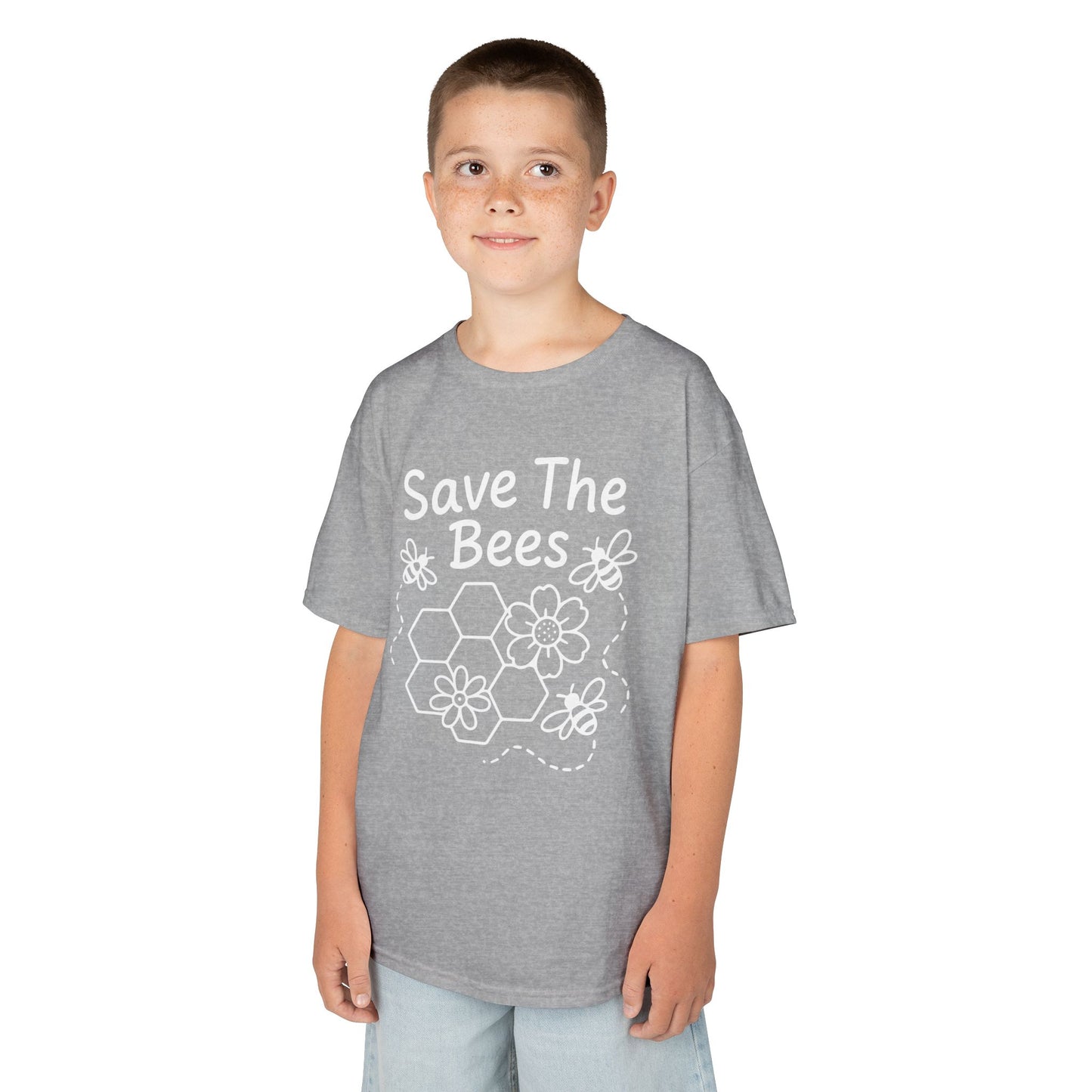 "Save The Bees" Kids Eco Awareness Tee – Unisex Organic Cotton Shirt, Nature Lover Gift, Children’s Environment Tee
