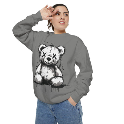 Grunge Sketch Teddy Bear Unisex Sweatshirt – Eerie Streetwear Vibes