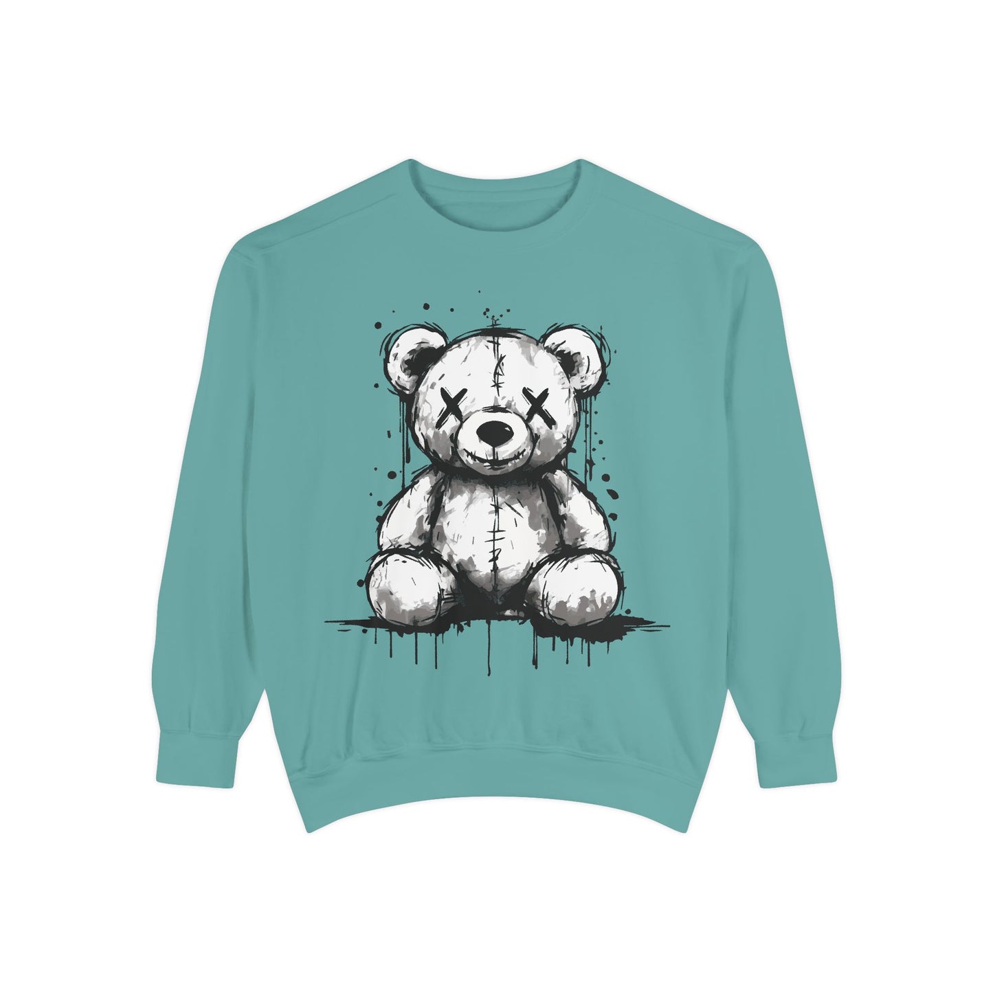 Grunge Sketch Teddy Bear Unisex Sweatshirt – Eerie Streetwear Vibes