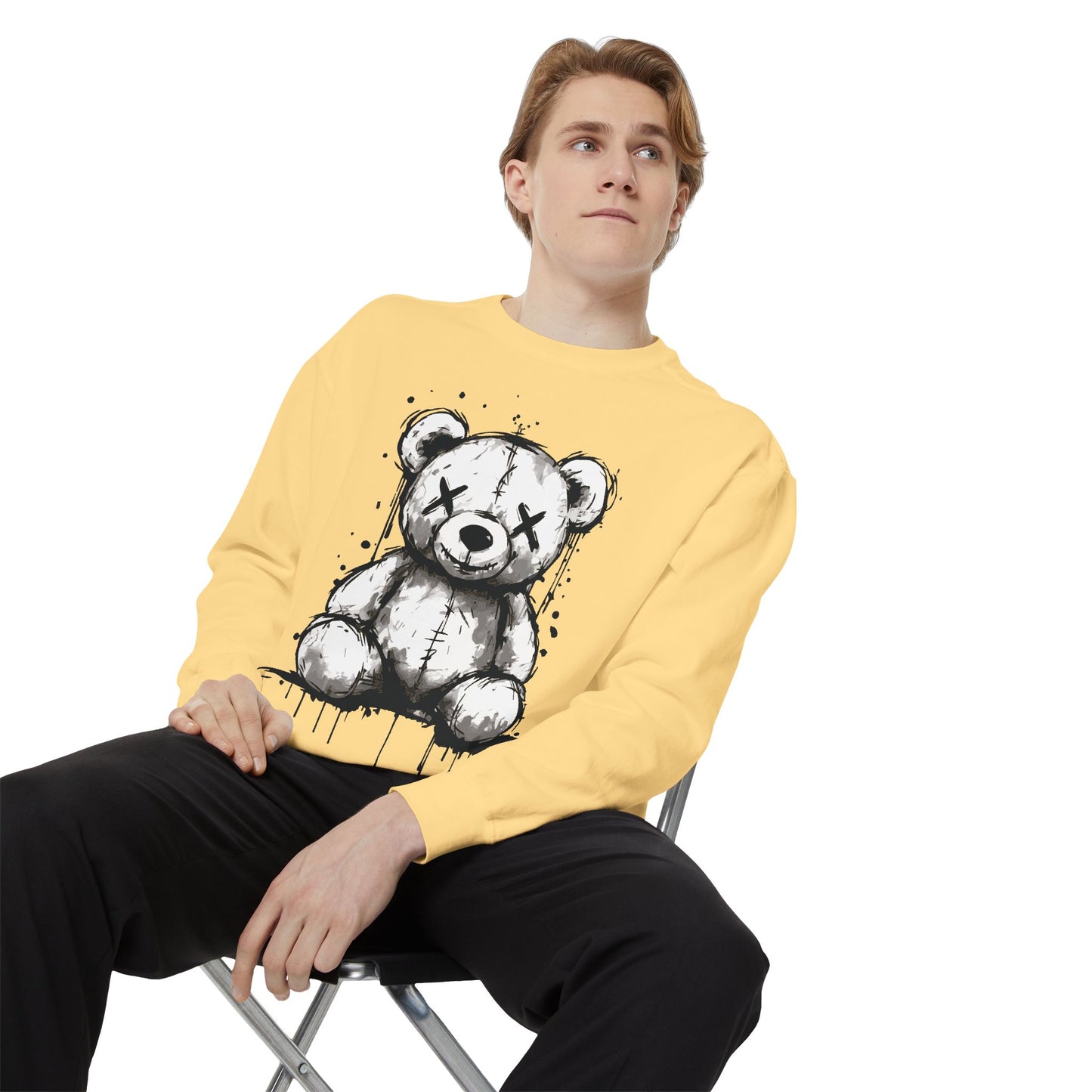 Grunge Sketch Teddy Bear Unisex Sweatshirt – Eerie Streetwear Vibes