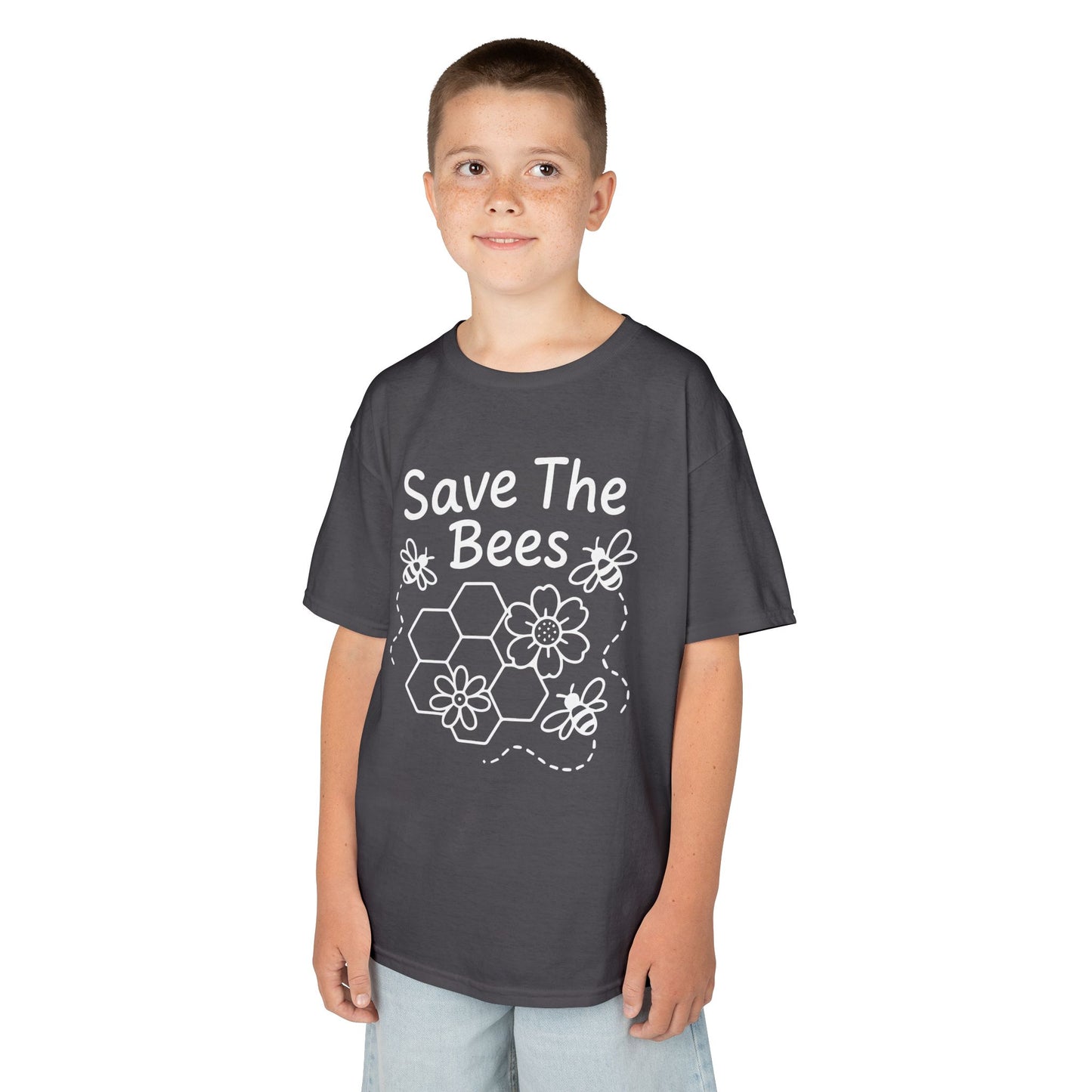 "Save The Bees" Kids Eco Awareness Tee – Unisex Organic Cotton Shirt, Nature Lover Gift, Children’s Environment Tee