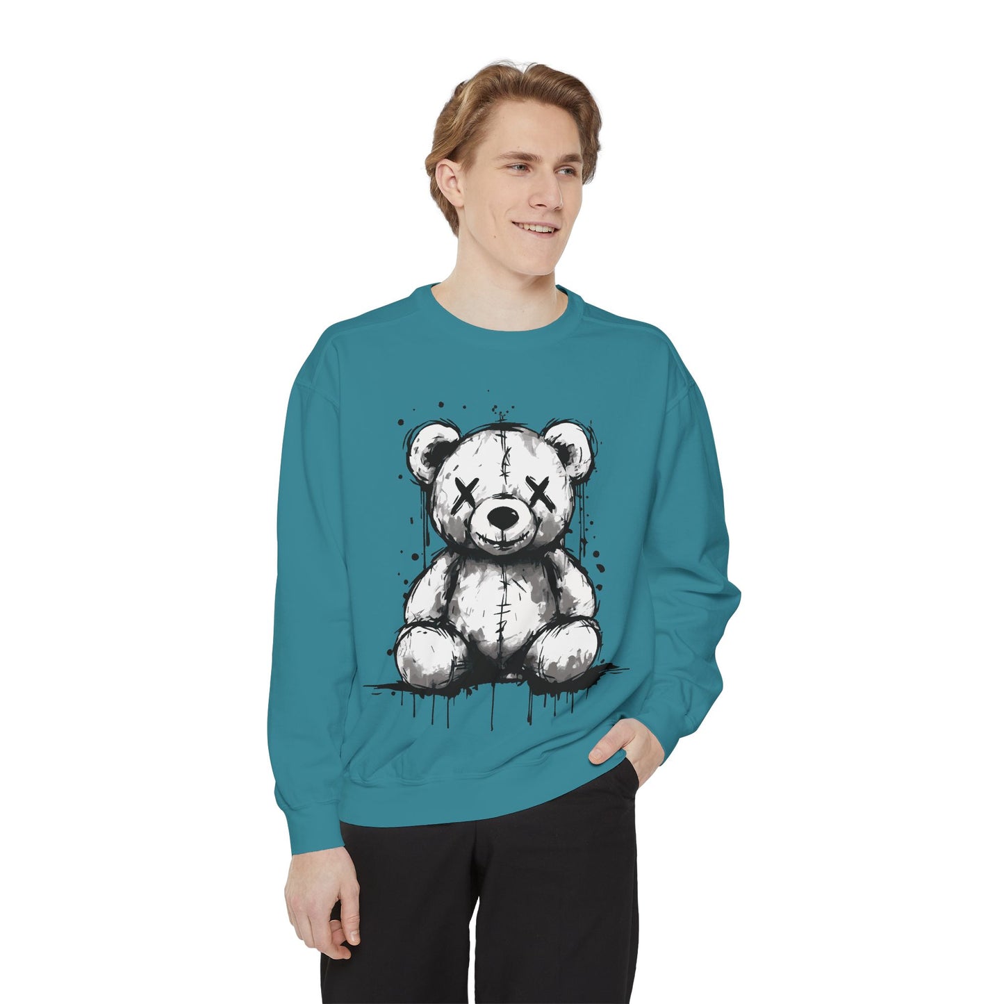 Grunge Sketch Teddy Bear Unisex Sweatshirt – Eerie Streetwear Vibes
