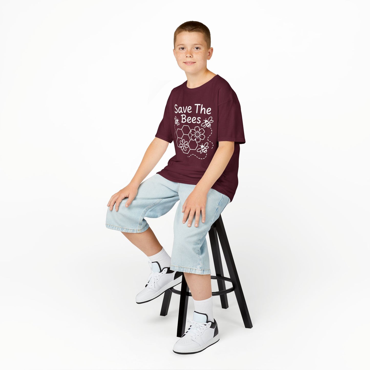 "Save The Bees" Kids Eco Awareness Tee – Unisex Organic Cotton Shirt, Nature Lover Gift, Children’s Environment Tee
