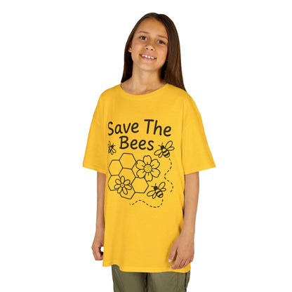 "Save The Bees" Kids Eco Awareness Tee – Unisex Organic Cotton Shirt, Nature Lover Gift, Children’s Environment Tee