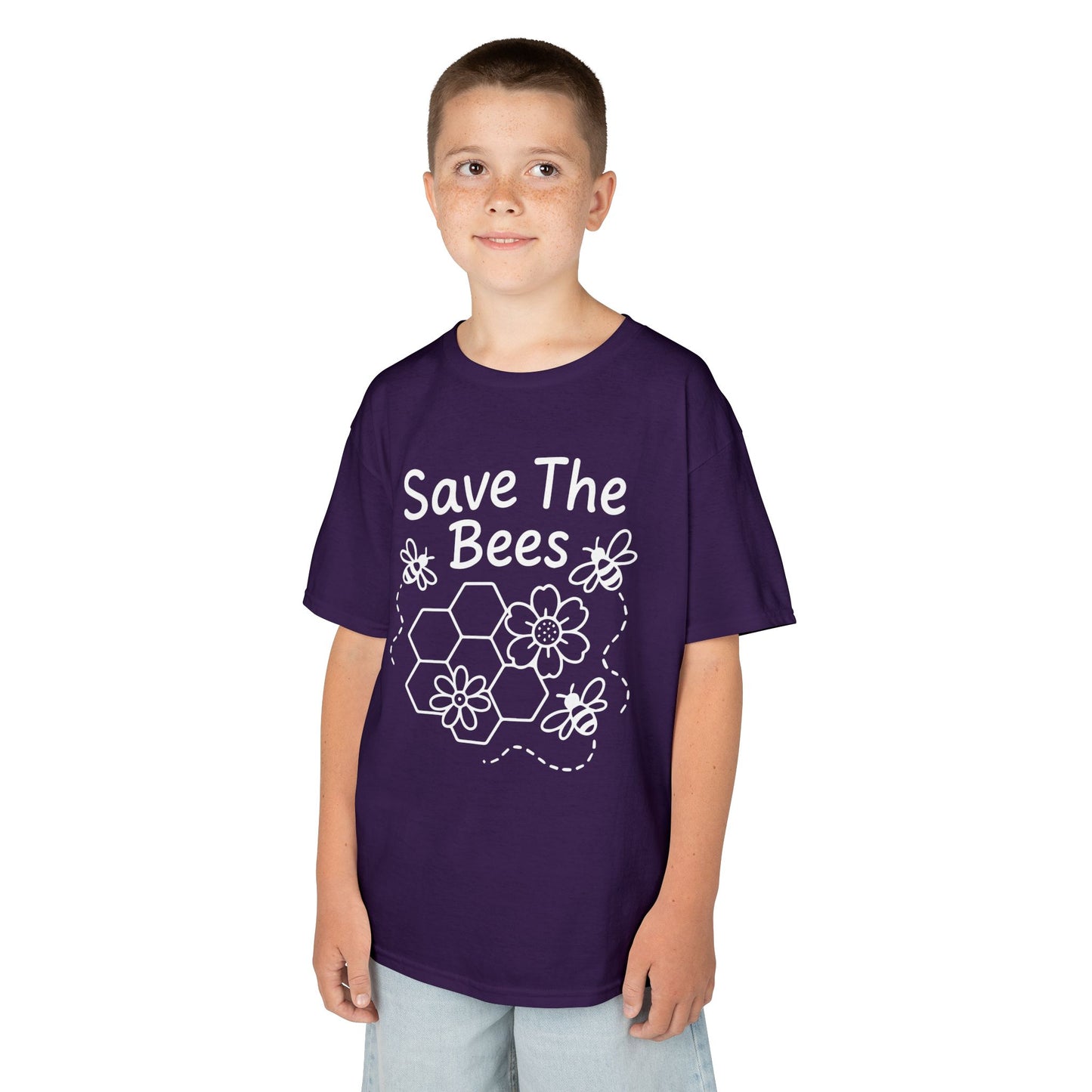 "Save The Bees" Kids Eco Awareness Tee – Unisex Organic Cotton Shirt, Nature Lover Gift, Children’s Environment Tee