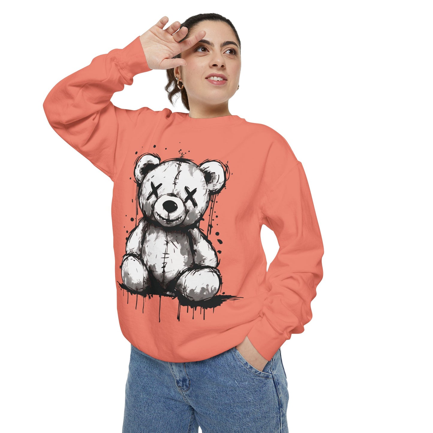 Grunge Sketch Teddy Bear Unisex Sweatshirt – Eerie Streetwear Vibes