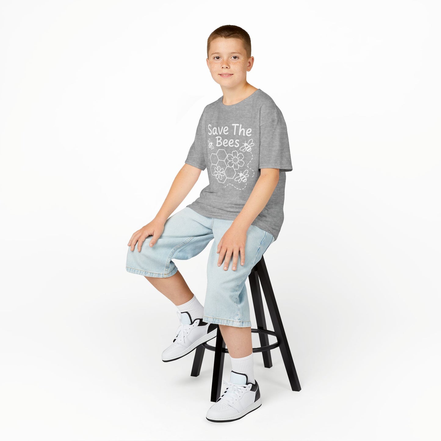 "Save The Bees" Kids Eco Awareness Tee – Unisex Organic Cotton Shirt, Nature Lover Gift, Children’s Environment Tee