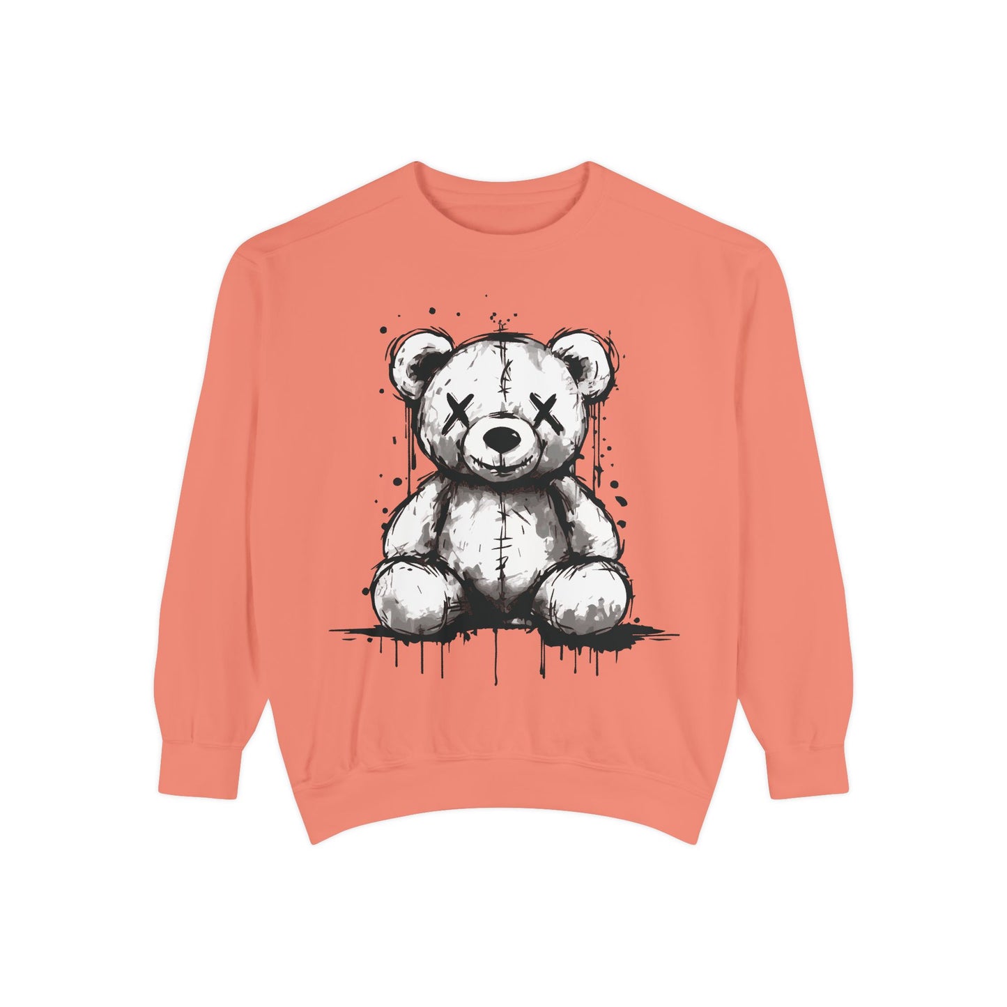 Grunge Sketch Teddy Bear Unisex Sweatshirt – Eerie Streetwear Vibes
