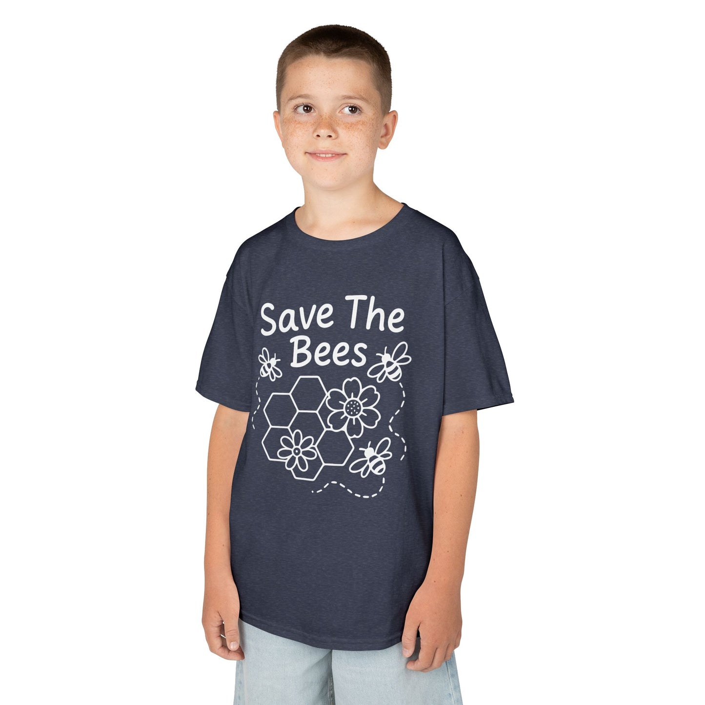 "Save The Bees" Kids Eco Awareness Tee – Unisex Organic Cotton Shirt, Nature Lover Gift, Children’s Environment Tee