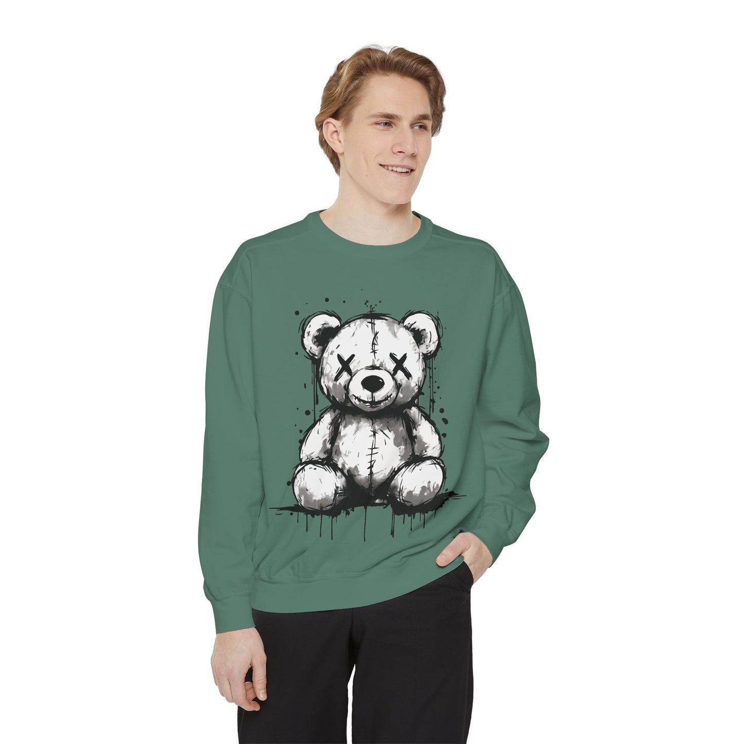 Grunge Sketch Teddy Bear Unisex Sweatshirt – Eerie Streetwear Vibes