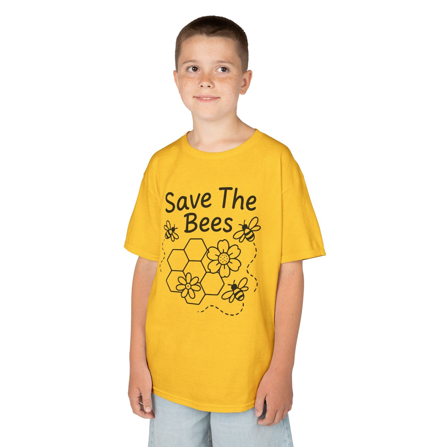 "Save The Bees" Kids Eco Awareness Tee – Unisex Organic Cotton Shirt, Nature Lover Gift, Children’s Environment Tee