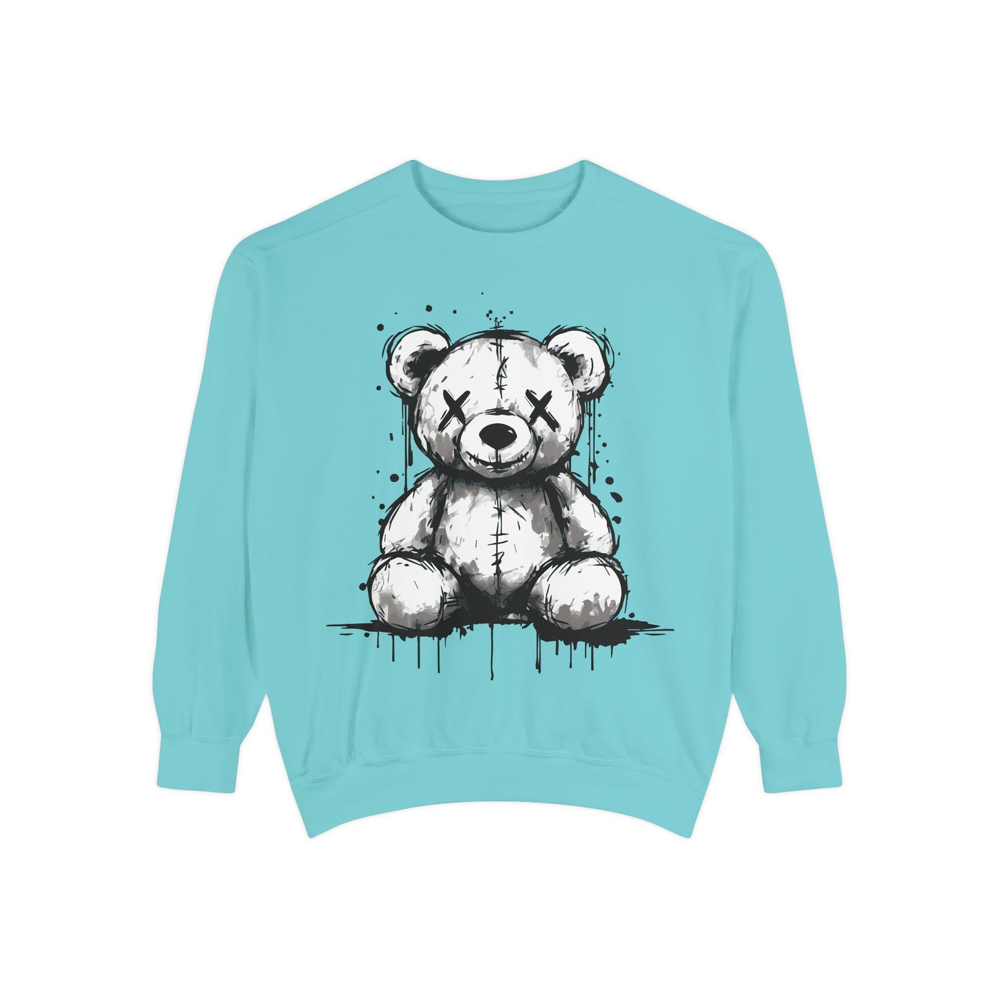 Grunge Sketch Teddy Bear Unisex Sweatshirt – Eerie Streetwear Vibes