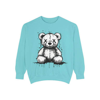 Grunge Sketch Teddy Bear Unisex Sweatshirt – Eerie Streetwear Vibes