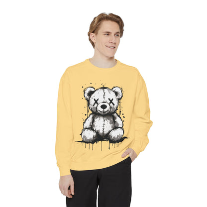 Grunge Sketch Teddy Bear Unisex Sweatshirt – Eerie Streetwear Vibes
