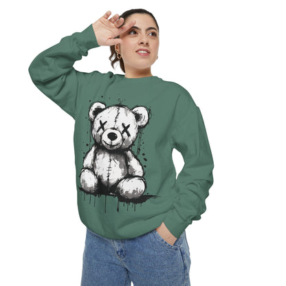 Grunge Sketch Teddy Bear Unisex Sweatshirt – Eerie Streetwear Vibes