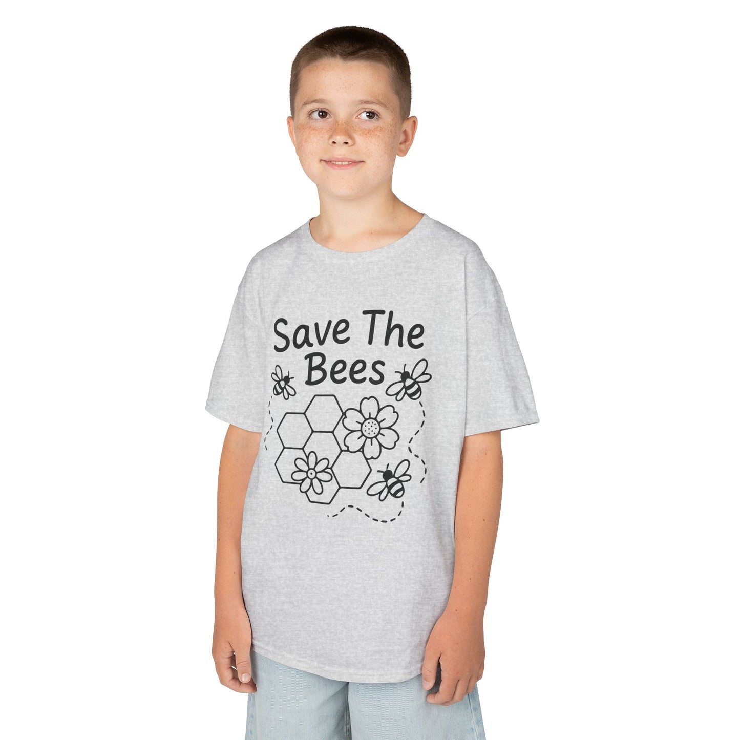"Save The Bees" Kids Eco Awareness Tee – Unisex Organic Cotton Shirt, Nature Lover Gift, Children’s Environment Tee
