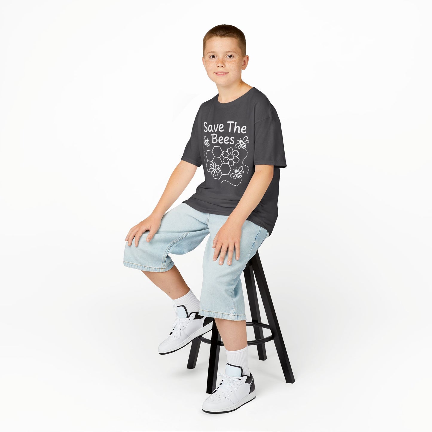 "Save The Bees" Kids Eco Awareness Tee – Unisex Organic Cotton Shirt, Nature Lover Gift, Children’s Environment Tee