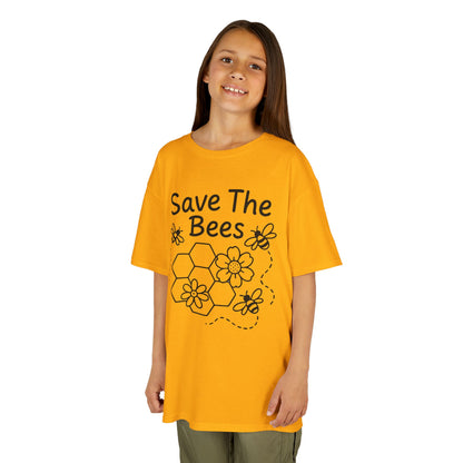 "Save The Bees" Kids Eco Awareness Tee – Unisex Organic Cotton Shirt, Nature Lover Gift, Children’s Environment Tee