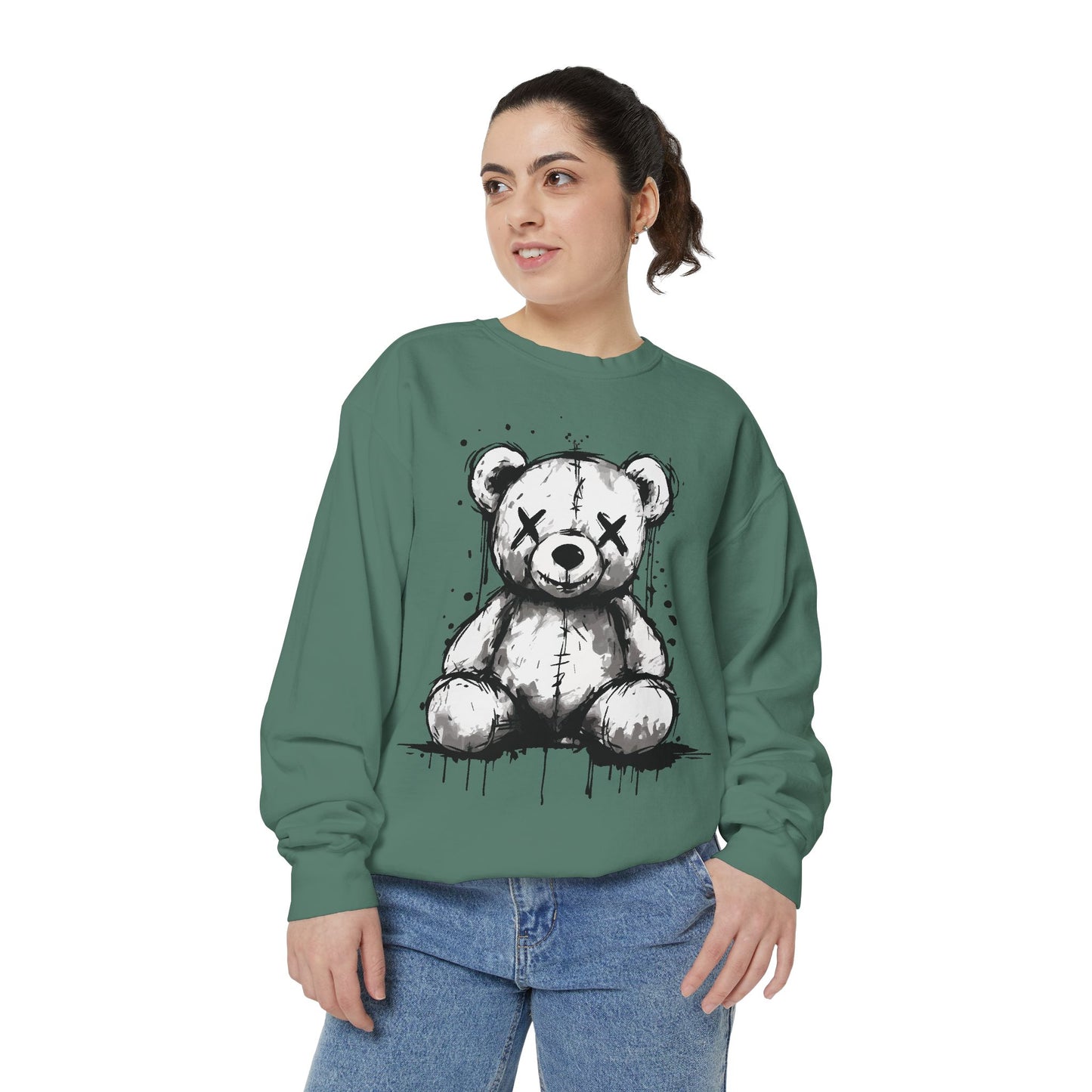 Grunge Sketch Teddy Bear Unisex Sweatshirt – Eerie Streetwear Vibes