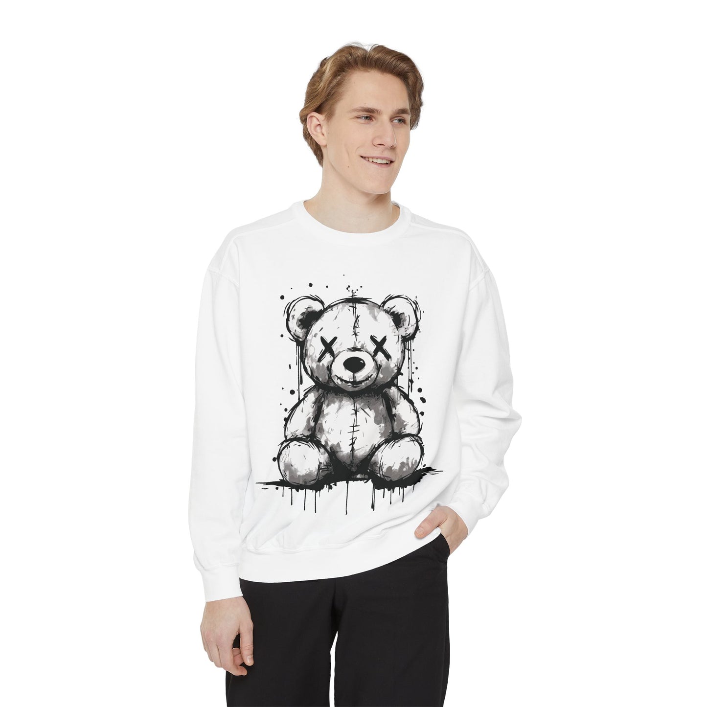 Grunge Sketch Teddy Bear Unisex Sweatshirt – Eerie Streetwear Vibes