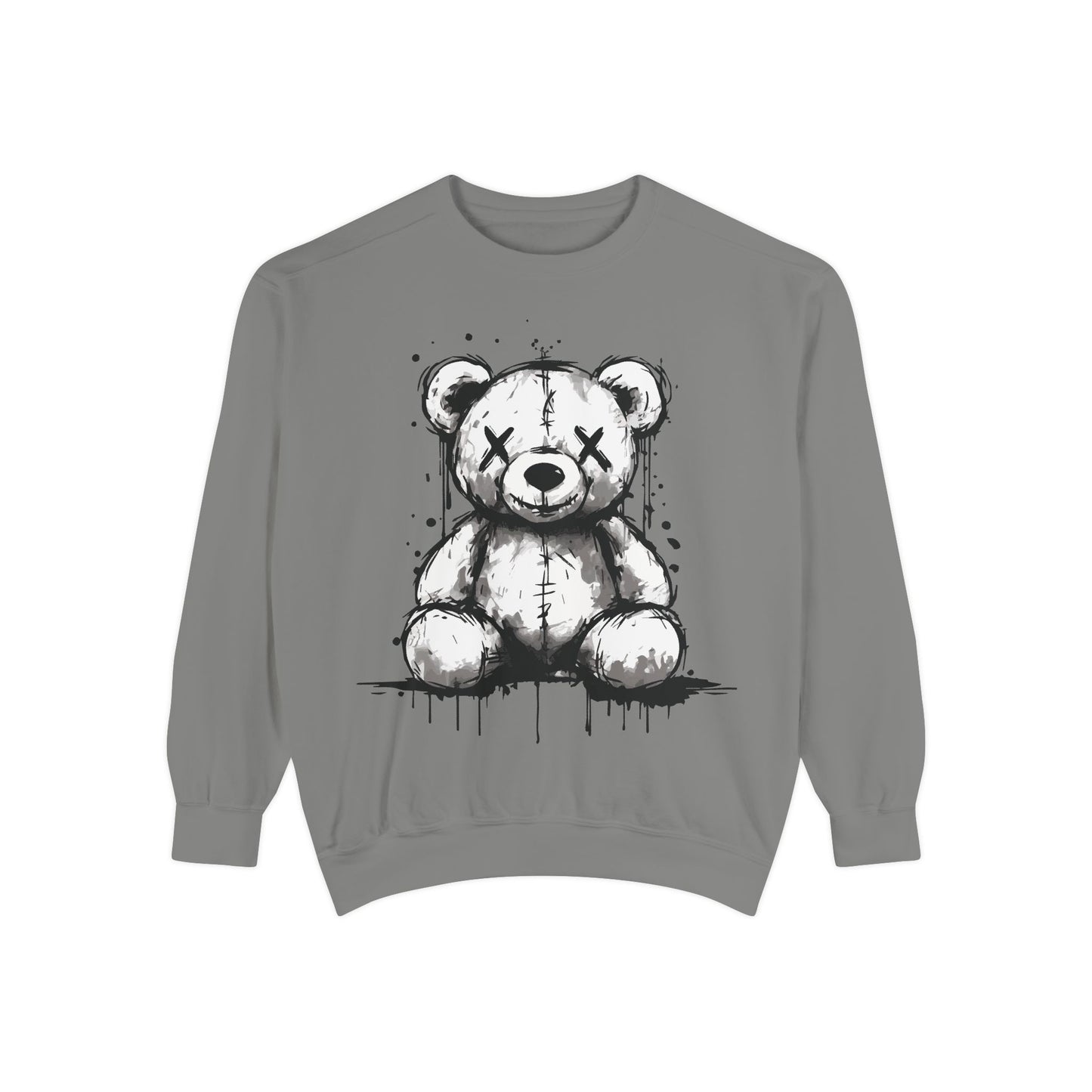 Grunge Sketch Teddy Bear Unisex Sweatshirt – Eerie Streetwear Vibes