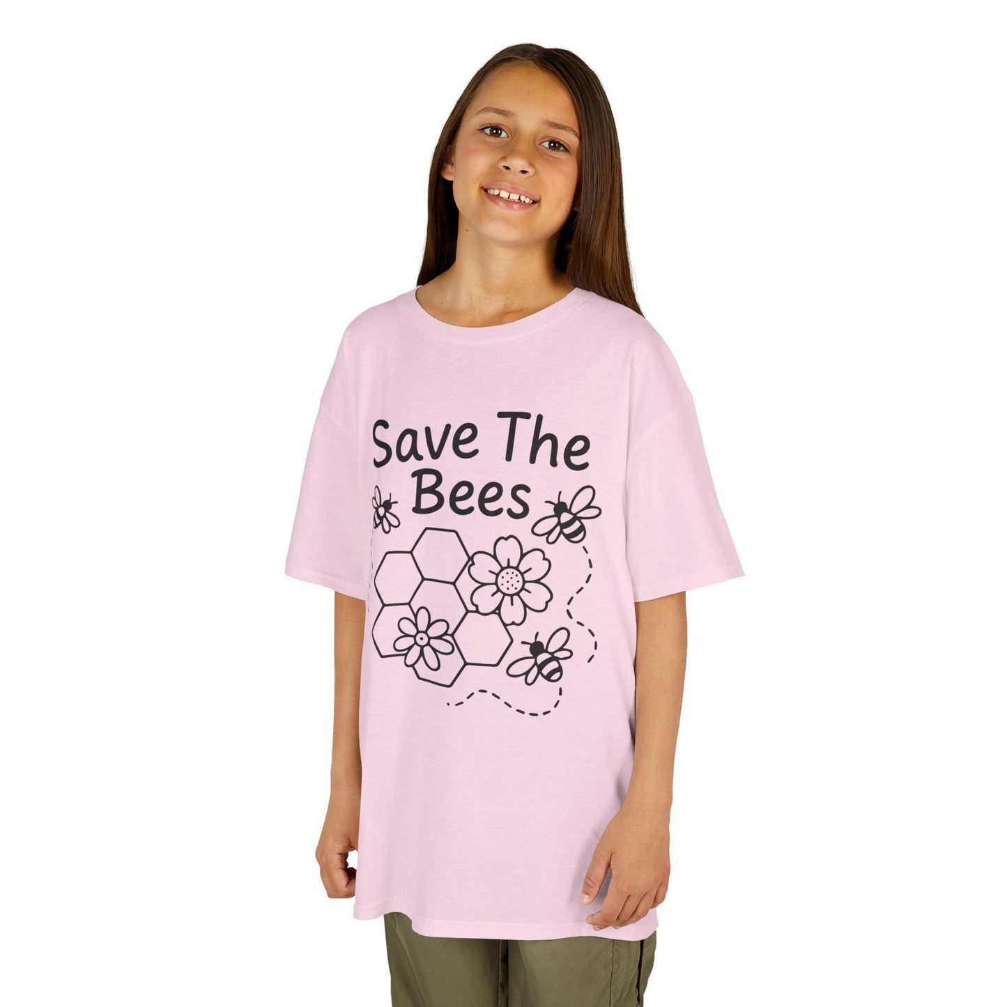 "Save The Bees" Kids Eco Awareness Tee – Unisex Organic Cotton Shirt, Nature Lover Gift, Children’s Environment Tee
