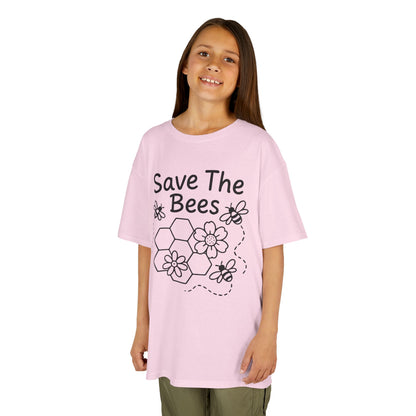 "Save The Bees" Kids Eco Awareness Tee – Unisex Organic Cotton Shirt, Nature Lover Gift, Children’s Environment Tee